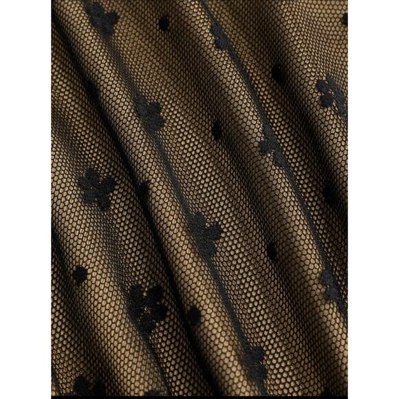 NWT Sexy Floral Lace VNeck Ruffle Cami Stretch Top Adjustable Straps L Black Tan - Picture 11 of 13